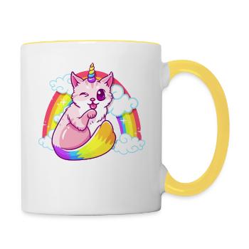 Rainbow Meowgical Caticorn Majestic Cat Unicorn - Contrasting Mug - white/yellow - Right