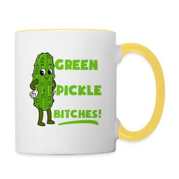 Funny Call Me Cucumber Gherkin Gürkchen joke - Contrasting Mug - white/yellow - Right