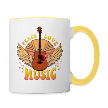 Süßes Peace Love Music Hippie Hipster Festival - Tasse zweifarbig - Weiß/Gelb - Rechts