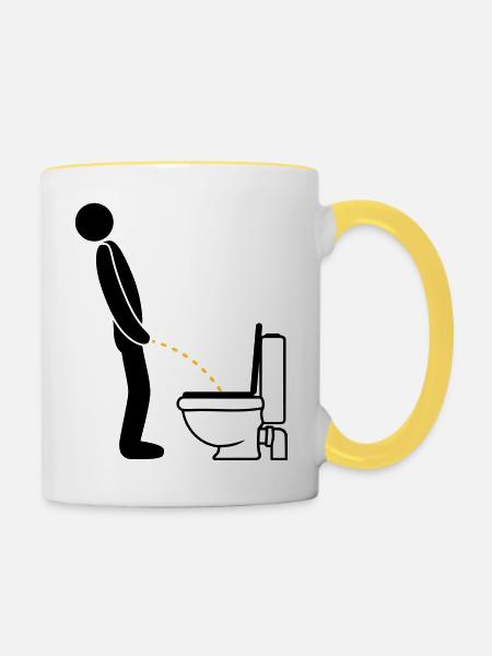 Logo de toilette debout pee piss toilette toilette toilette aulne - Mug contrasté - blanc/jaune