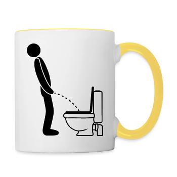 cool WC logo im stehen pinkeln pissen klo toilette - Tasse zweifarbig - Weiß/Gelb - Rechts