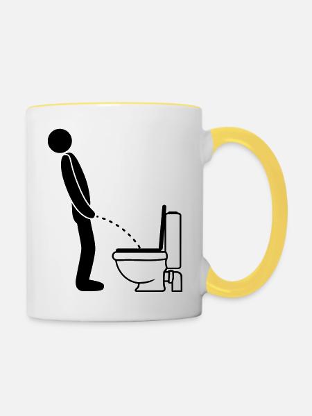 cool WC logo im stehen pinkeln pissen klo toilette - Tasse zweifarbig - Weiß/Gelb