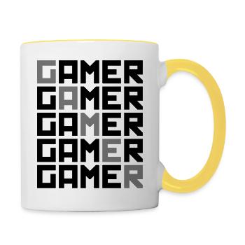 cool pattern text retro gamer logo play play n - Contrasting Mug - white/yellow - Right