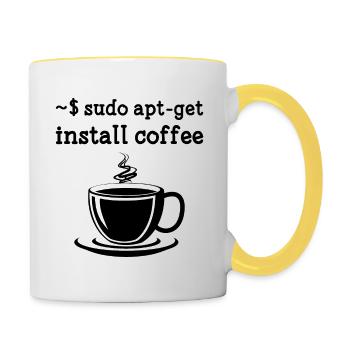 Sudo Apt-Get Install Coffee Linux - Tasse zweifarbig - Weiß/Gelb - Rechts