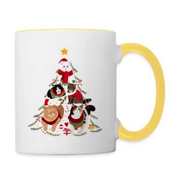Arbre de Noël chat cadeaux de Noël chats - Mug contrasté - blanc/jaune - Droite