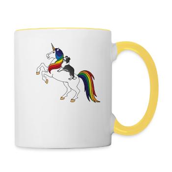 Border collie - Mug contrasté - blanc/jaune - Droite