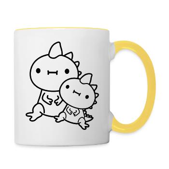 2 dragons famille papa - Mug contrasté - blanc/jaune - Droite