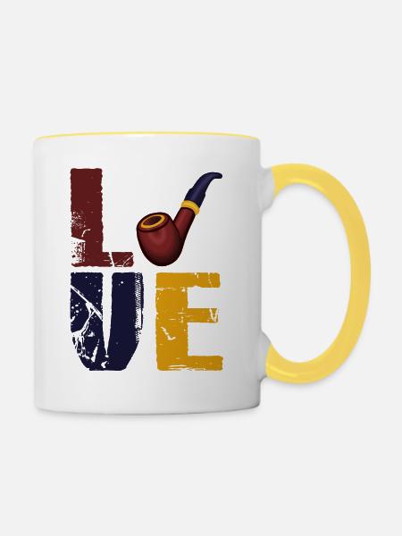 Liebe Pfeife rauchen - Tasse zweifarbig - Weiß/Gelb