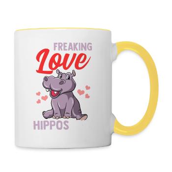 Niedlich, ich liebe nur Freaking Love Hippos, okay? Baby Nilpferd - Tasse zweifarbig - Weiß/Gelb - Rechts