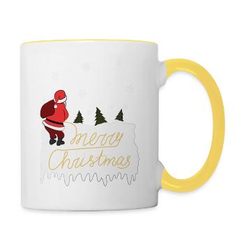 Joyeux noël, père noël, pipi, laid, christ - Mug contrasté - blanc/jaune - Droite
