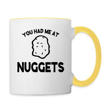 Chicken Nuggets Huhn Hähnchen Nugs Nugget Geschenk - Tasse zweifarbig - Weiß/Gelb - Rechts
