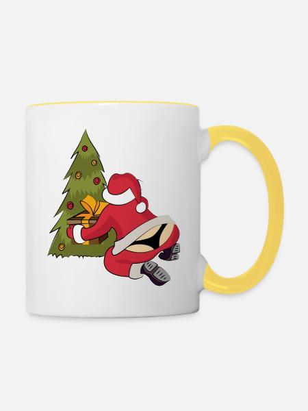 Weihnachtsmann String Weihnachsbaum Bescherung - Tasse zweifarbig - Weiß/Gelb