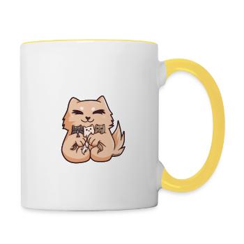 Cat mom baby child gift - Contrasting Mug - white/yellow - Right