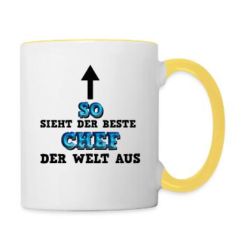 So sieht der beste Chef aus Geschäftsführer - Tasse zweifarbig - Weiß/Gelb - Rechts
