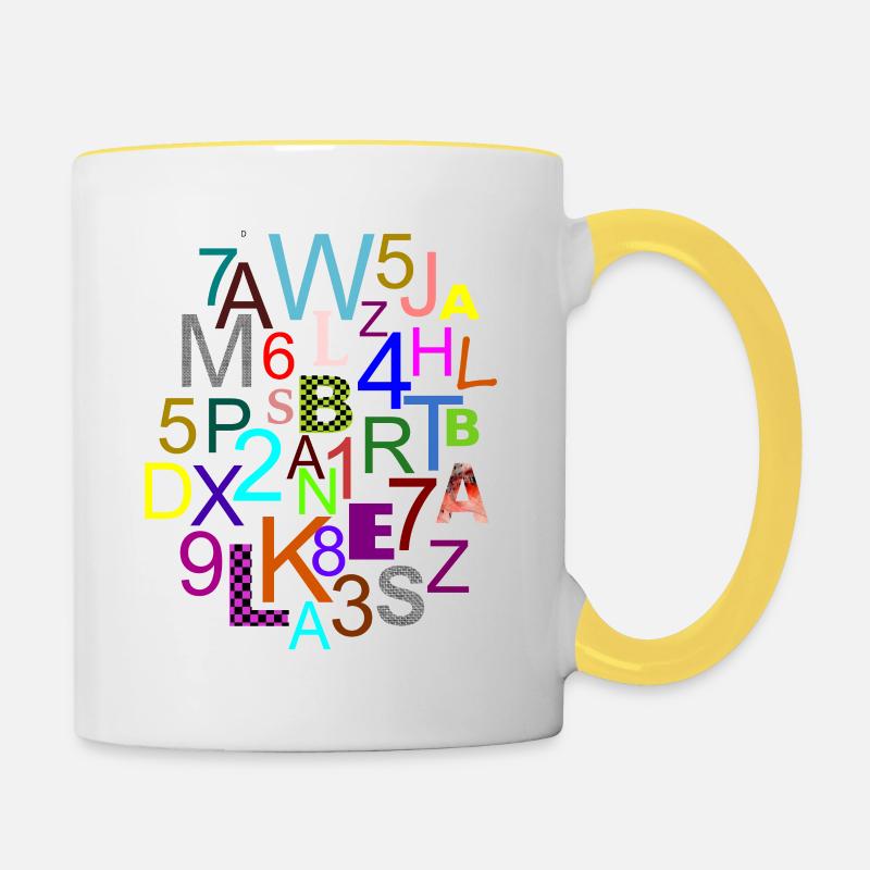 Fleda Mouse Design: Letters - Numbers - mix - Contrasting Mug - white/yellow