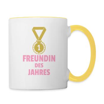 Freundin des Jahres | Valentinstag Geschenk - Tasse zweifarbig - Weiß/Gelb - Rechts