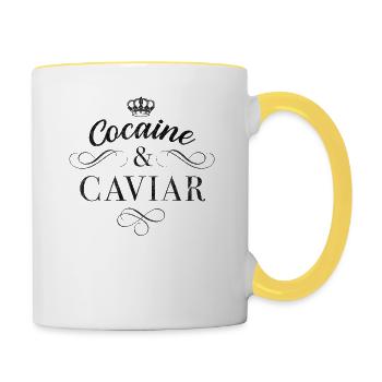 Kokain und Kaviar Drogen Party Rave Techno - Tasse zweifarbig - Weiß/Gelb - Rechts