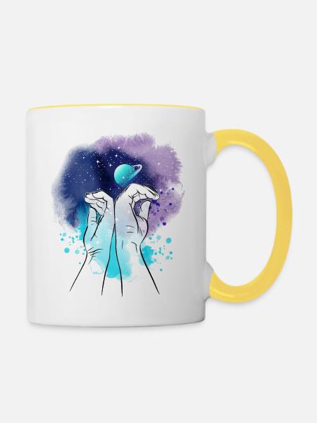 Galaxy hands illustration - Tasse zweifarbig - Weiß/Gelb