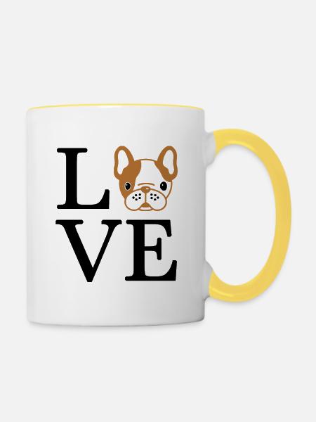 Französische Bulldogge Liebe - Tasse zweifarbig - Weiß/Gelb