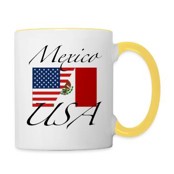 Mexico USA flag - Contrasting Mug - white/yellow - Right