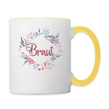 Junggesellinnenabschied Gruppenshirt Bride Braut - Tasse zweifarbig - Weiß/Gelb - Rechts