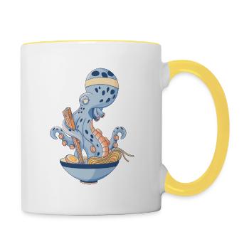 Octopus eating ramen - Contrasting Mug - white/yellow - Right