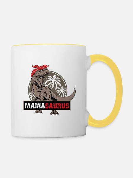 Mamasaurus Rex Dinosaurier Mutter - Tasse zweifarbig - Weiß/Gelb
