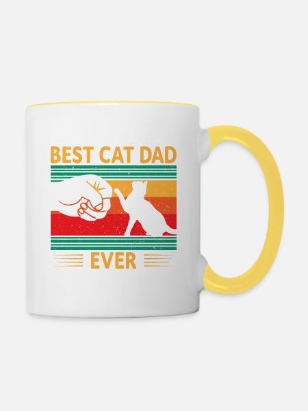 Best Cat Dad Ever - Tasse zweifarbig - Weiß/Gelb