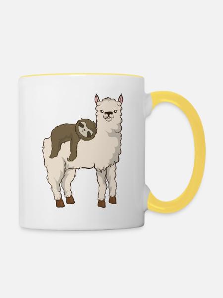 Faultierreiten Lama Entzückender flauschiger Lama & Faultier - Tasse zweifarbig - Weiß/Gelb