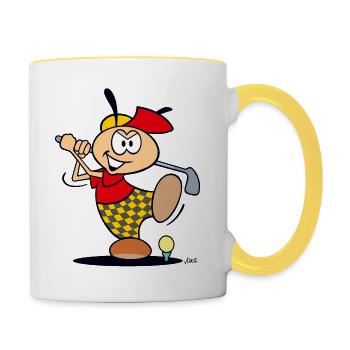 GOLF Cartoon - Ameise holt aus zum Abschlag - Tasse zweifarbig - Weiß/Gelb - Rechts