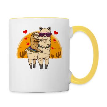 Faultierreiten Lama Cute Fluffy Lama & Sleepy Sloth - Tasse zweifarbig - Weiß/Gelb - Rechts