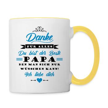 Papa Danke Geschenk Geschenkidee Vatertag B-Day - Tasse zweifarbig - Weiß/Gelb - Rechts