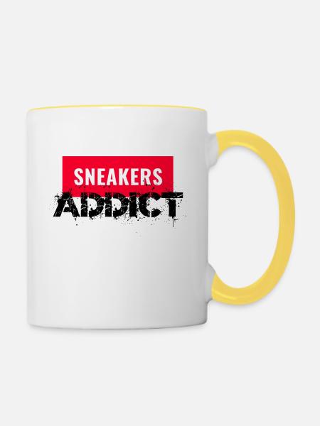 Süchtige Turnschuhe - Tasse zweifarbig - Weiß/Gelb