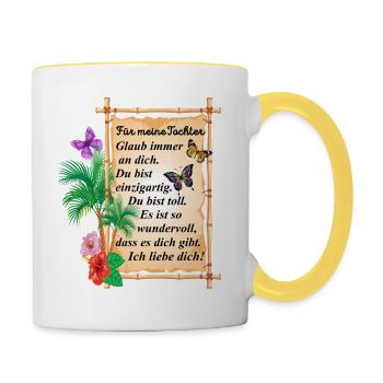 Für meine Tochter - Spruch - Tasse zweifarbig - Weiß/Gelb - Rechts