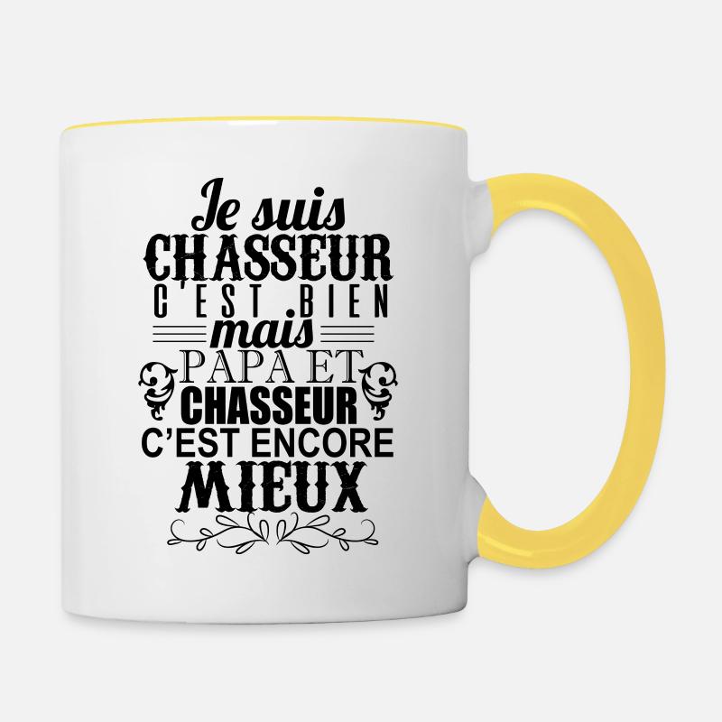 Papa Chasseur Chasse - Mug contrasté - blanc/jaune