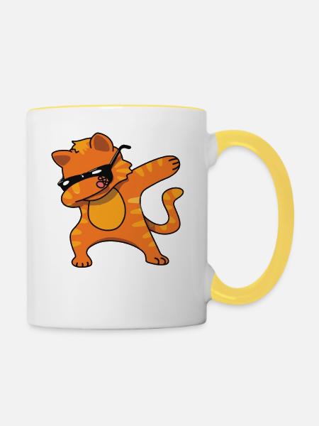 Die tupfende Katze - Tasse zweifarbig - Weiß/Gelb