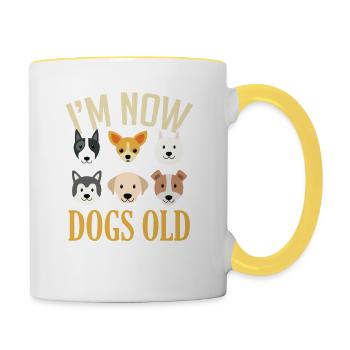 6.Anniversaire Chien Six chiots enfants plaisir cadeau - Mug contrasté - blanc/jaune - Droite