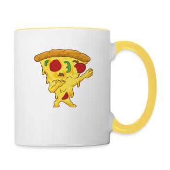 Dabbing Pizza Lustiges Pizza - Tasse zweifarbig - Weiß/Gelb - Rechts