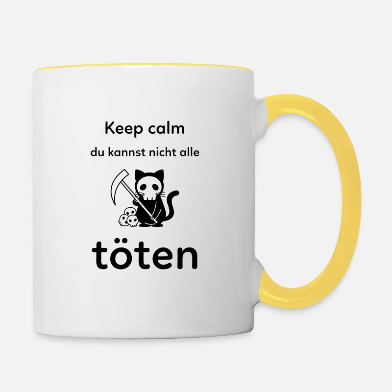 cat keep calm you can't kill them all - Contrasting Mug - white/yellow