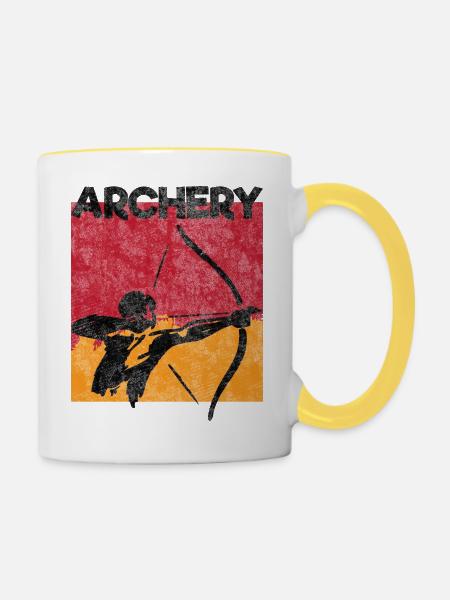 Bogen schießen Pfeil Bogen - Tasse zweifarbig - Weiß/Gelb