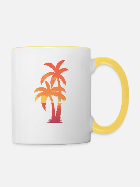 Palm Tree Distressed Beach Design - Tasse zweifarbig - Weiß/Gelb