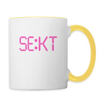 oh schon Sekt Uhr! Sektchen. Sekt. Mädelsabend. - Tasse zweifarbig - Weiß/Gelb - Rechts