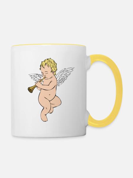 Musikalischer Engel - Tasse zweifarbig - Weiß/Gelb