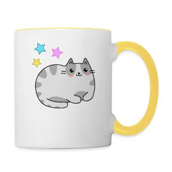 Mignon chat et étoiles kawaii - kawaii - Mug contrasté - blanc/jaune - Droite