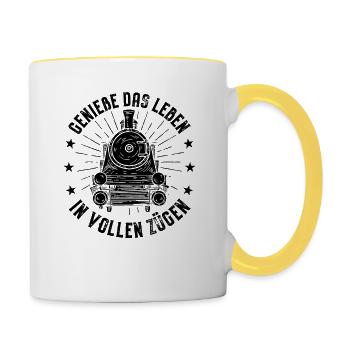 Eisenbahn Modelleisenbahn Rente Ruhestand Rentner - Tasse zweifarbig - Weiß/Gelb - Rechts