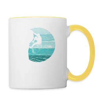 Klettern Kletterer Boulderer Retro - Tasse zweifarbig - Weiß/Gelb - Rechts