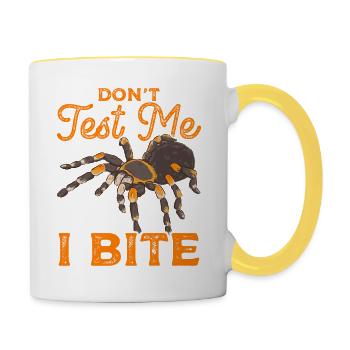 Sarkastisch Teste mich nicht ich beiße lustige Spinne Wortspiel - Tasse zweifarbig - Weiß/Gelb - Rechts