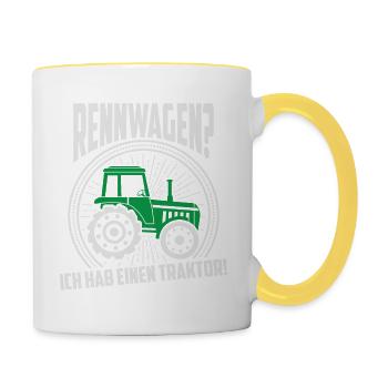 Rennwagen Traktor Bauer Landwirt Landmaschine - Tasse zweifarbig - Weiß/Gelb - Rechts