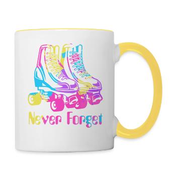 Rollschuhe Never Forget 90er Neunziger Retro - Tasse zweifarbig - Weiß/Gelb - Rechts