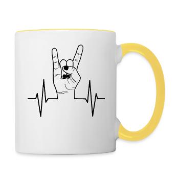 Rock Handzeichen Puls Herzschlag Linie Geschenk - Tasse zweifarbig - Weiß/Gelb - Rechts